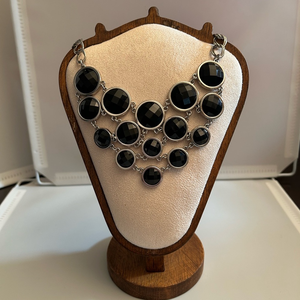 Lia Sophia Black & Silver Statement Necklace